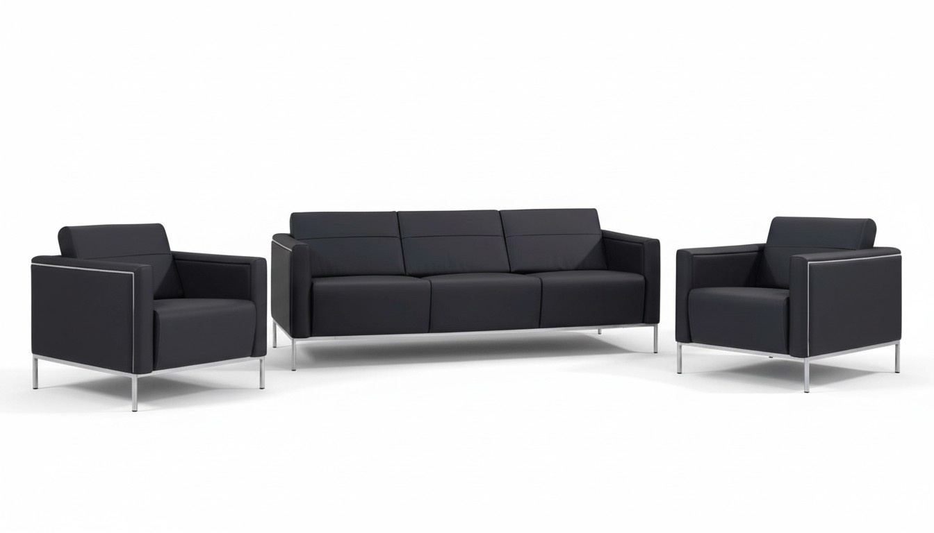 Büro Möbel Sessel Design Sofa 3-Sitzer Textil Polster 2x Sessel Luxus Sitz Relax