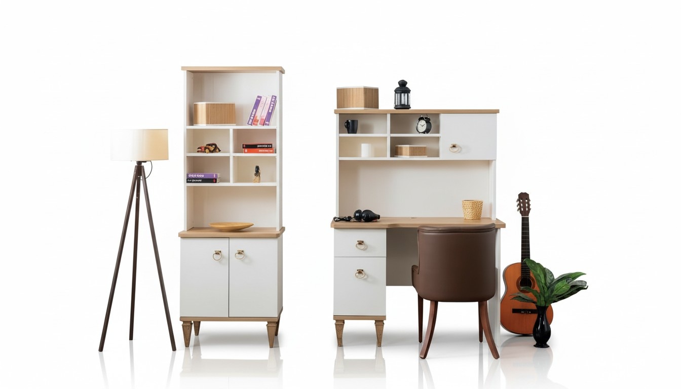 Büro Set Schreibtisch Beige Bücherregal Schreibtische Sekretär 2tlg.