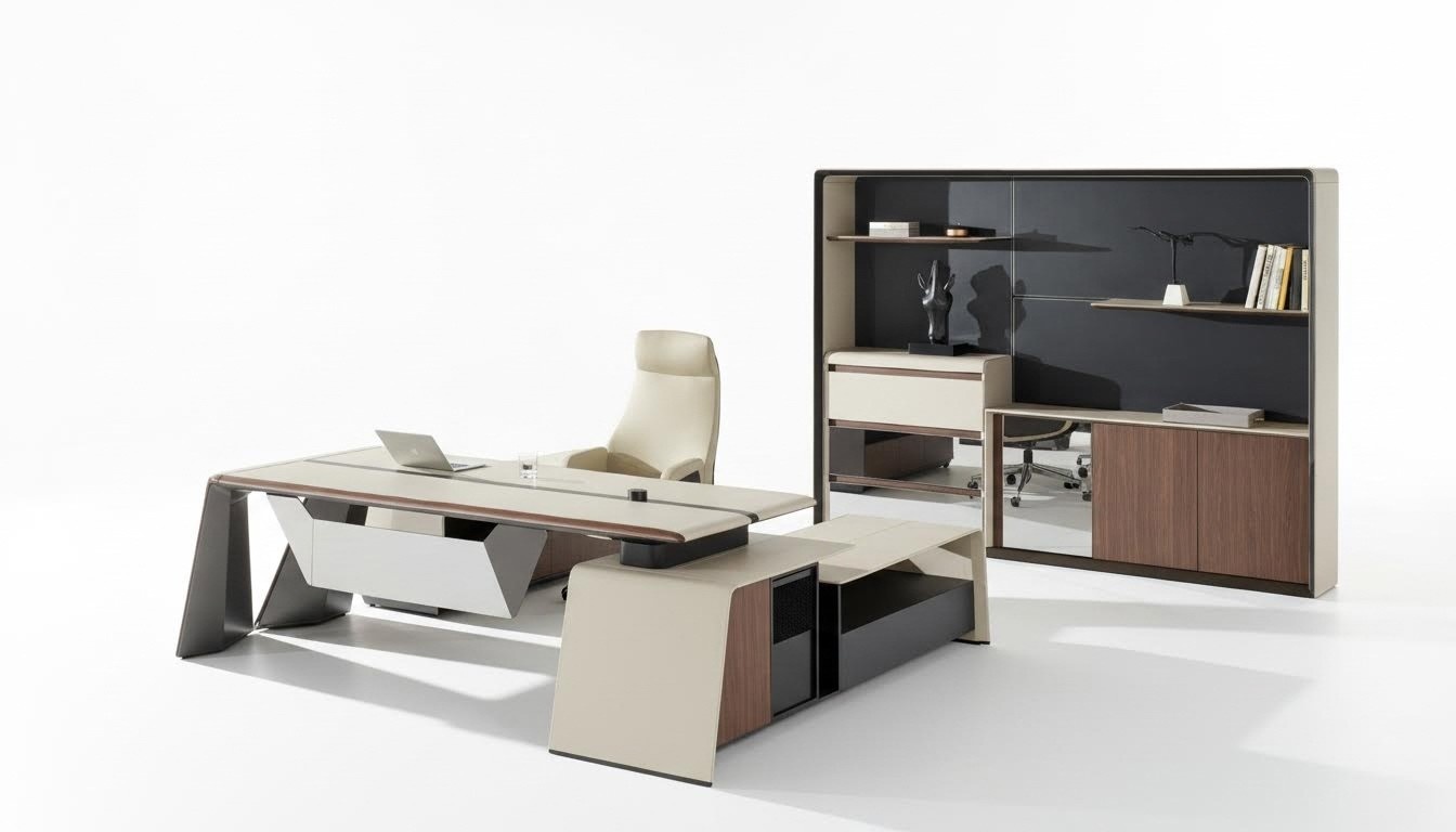 Büroeinrichtung Arbeitszimmer Büro Möbel Tisch Schrank Sessel 3tlg Set Garnitur