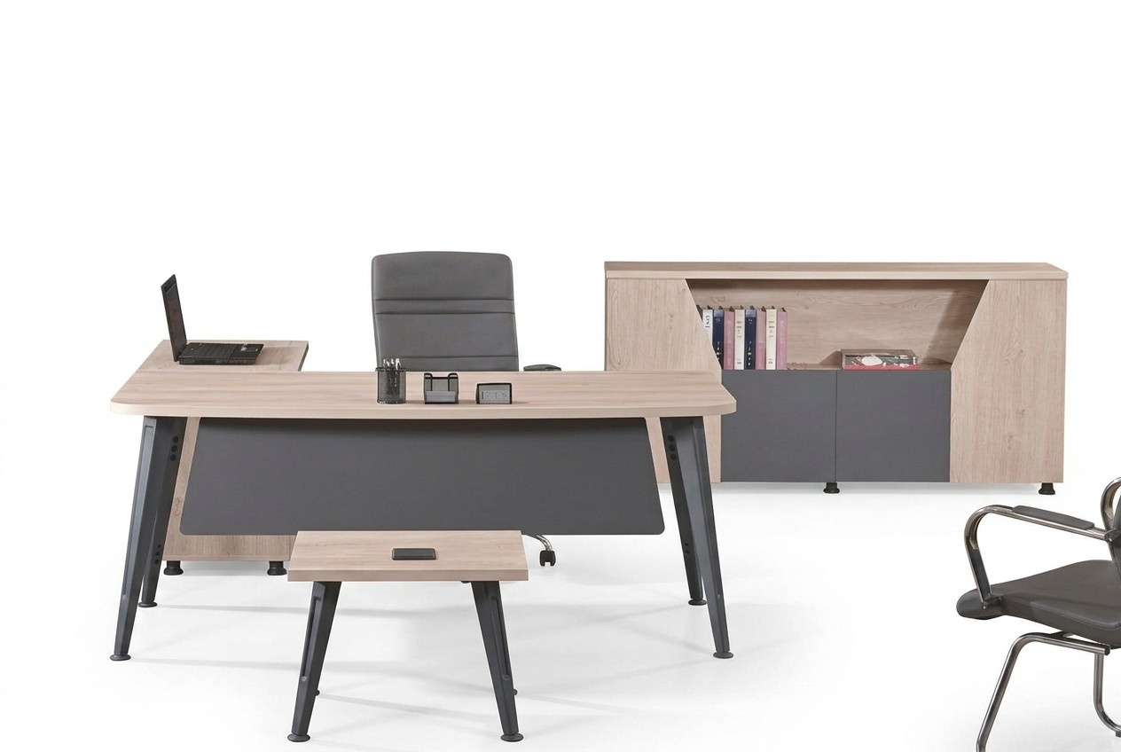 Büromöbel Eckbürotisch Arbeitstisch Komplettbüro 3tlg Holz Set Grau
