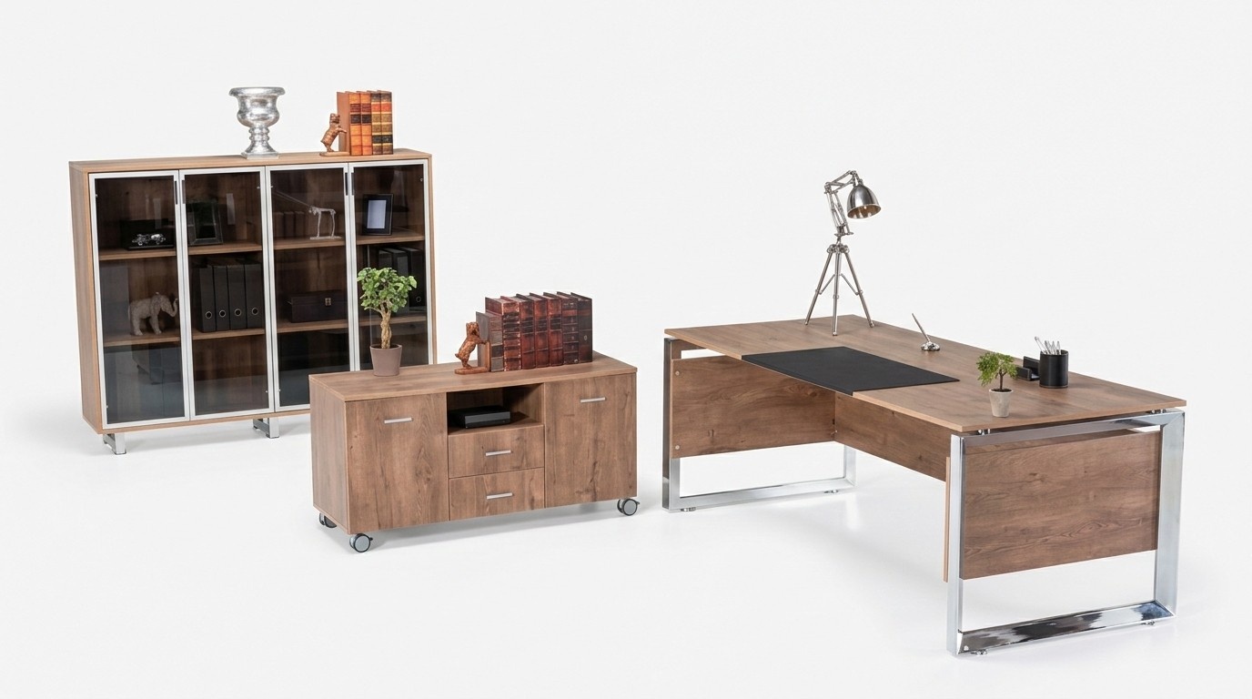 Büromöbel Set braun Schreibtisch Kommode Aktenschrank 3tlg. Set Möbel