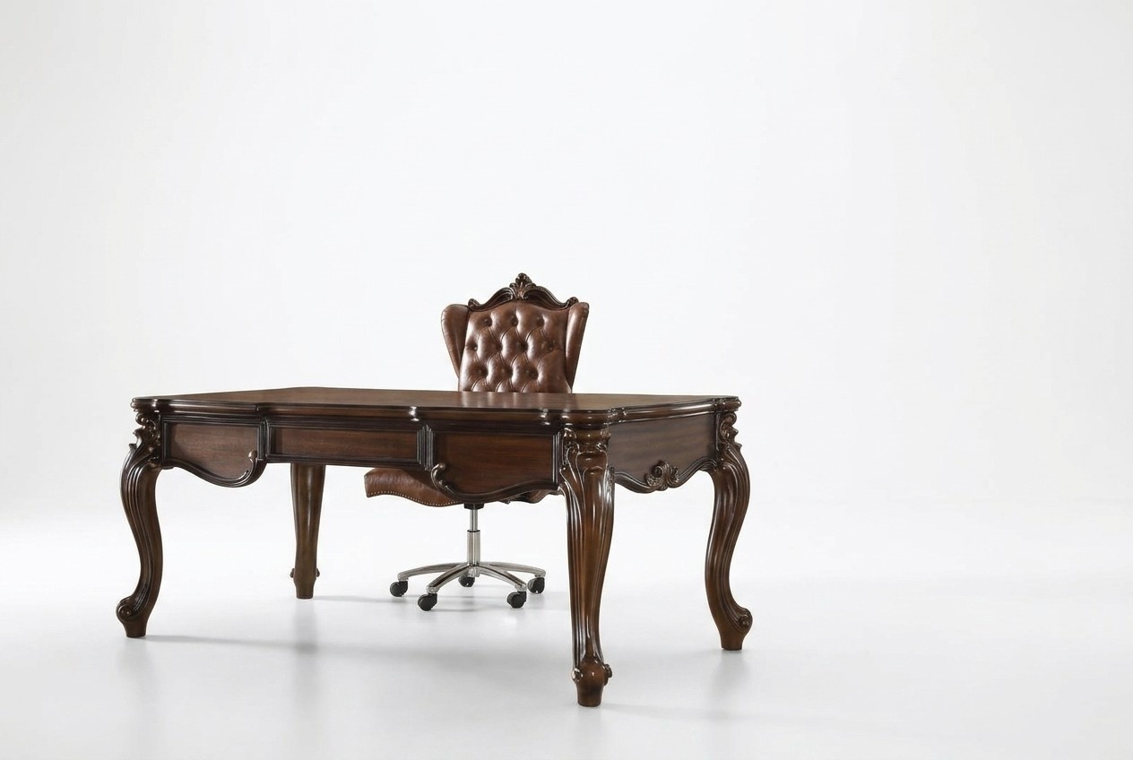 Büroset Schreibtisch Chefsessel Komplett Office Barock Rokoko 2tlg. Set Garnitur