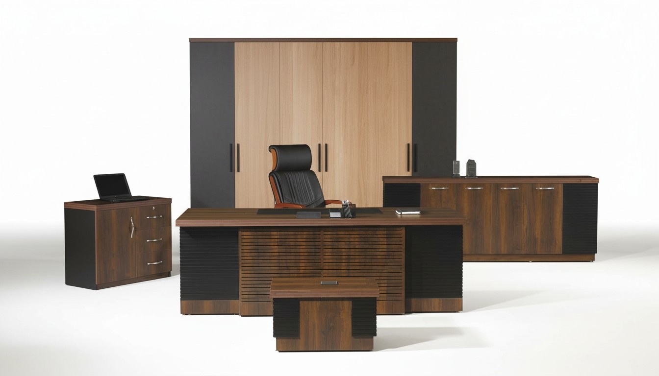 Bürotisch Büromöbel Komplettbüro Schreibtisch Set 4tlg Holz Braun Büro
