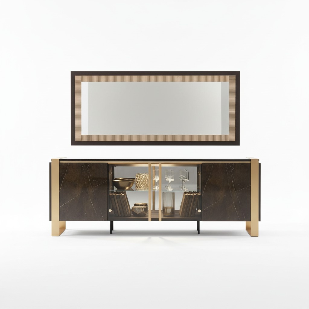 Buffet Anrichte Kommode Spiegel Echte Handarbeit Holz Regal Regale 2tlg Kommoden