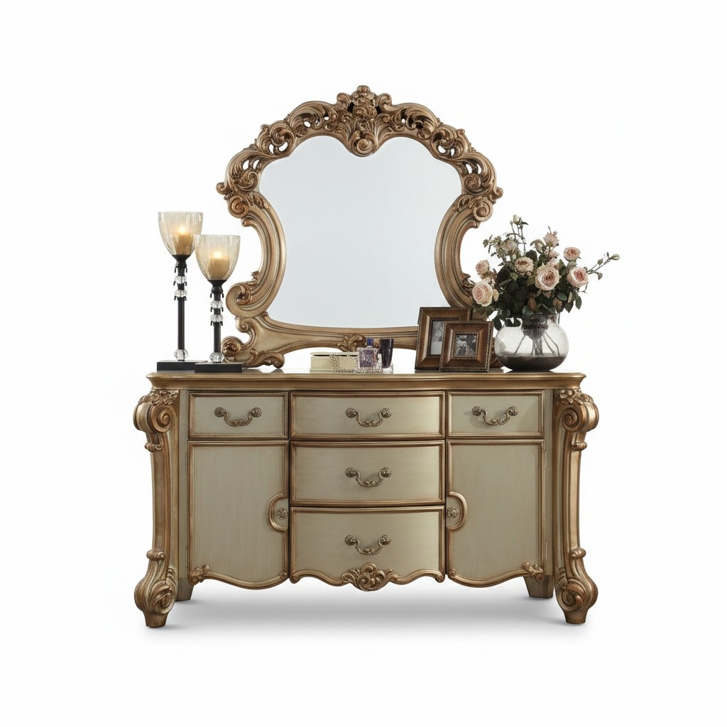 Buffet Anrichte Kommode Spiegel Echte Handarbeit Holz Barock Rokoko Kommoden neu