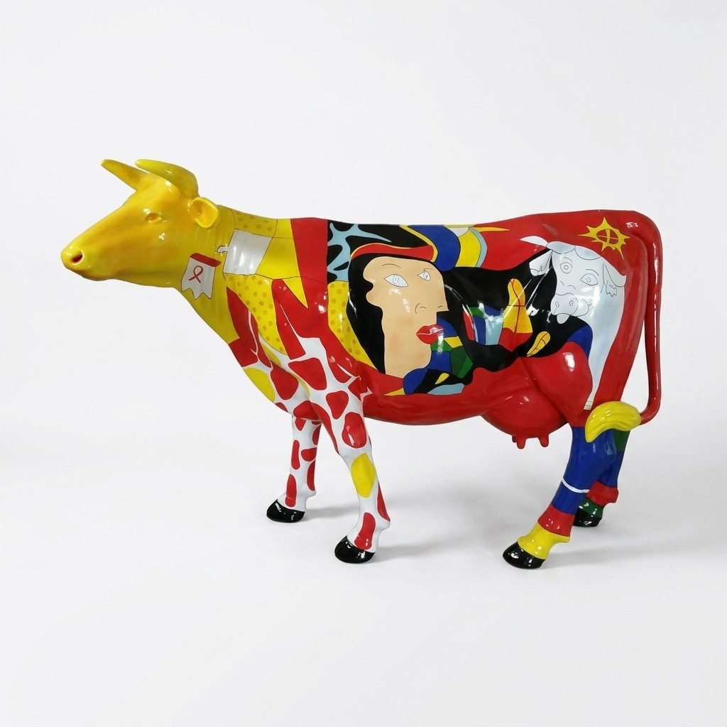 Bunt Bemalte Figur Statue Rind Skulptur Deko Garten Design Statuen