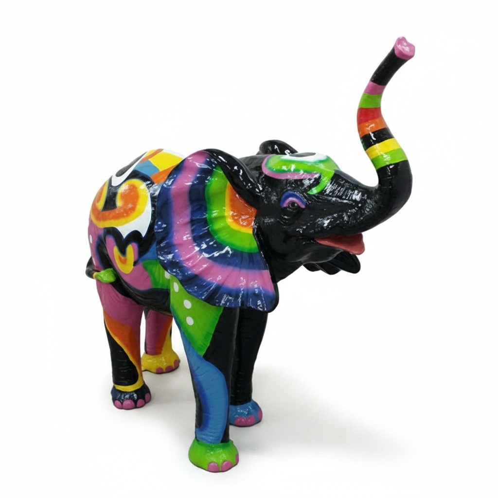 Bunt Figur Bemalte Statue Elefant Skulptur Deko Garten Design Statuen