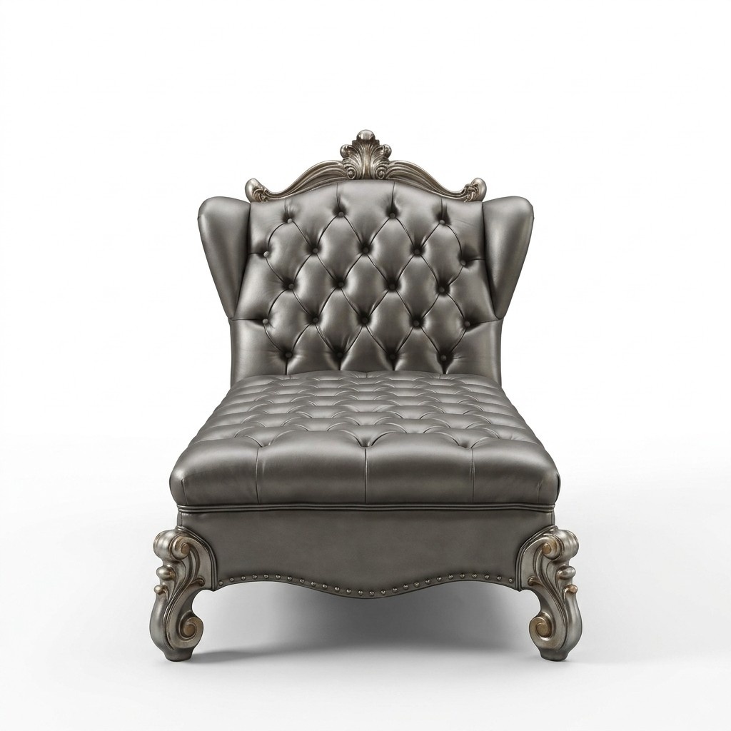Chaiselongues Chesterfield Liege Chaise Leder Sofa Relax Silber Barock Rokoko