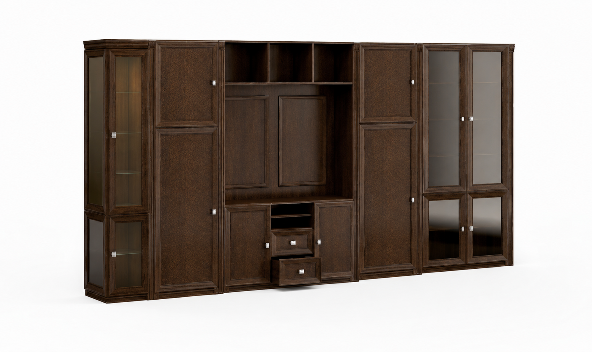 Stilvoller Brauner Büroschrank Vitrine Kommode Schrank Massivholz Luxus