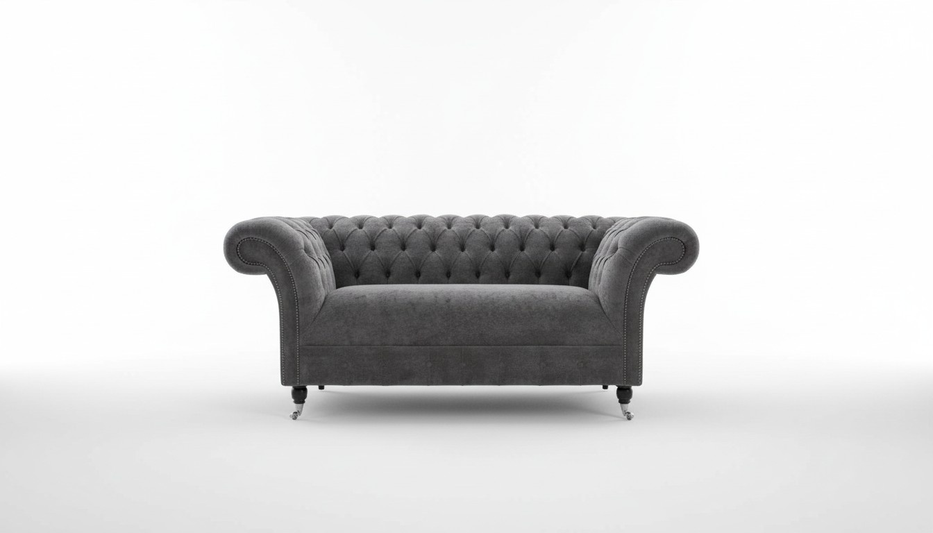 Cheserfield Samt Sofa 2 Sitzer Designer Couchen Couch Stoff Polster Grau
