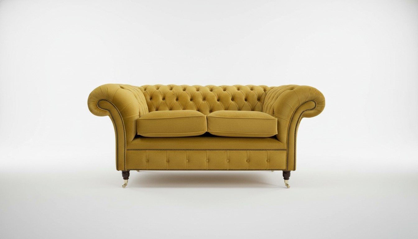 Cheserfield Samt Sofa 2 Sitzer Designer Couchen Couch Textil Stoff Gelb