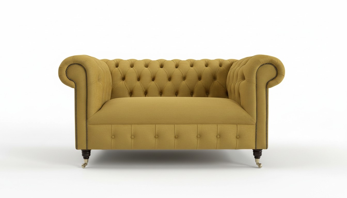 Cheserfield Samt Sofa 2 Sitzer Designer Couchen Couch Stoff Gelb Polster