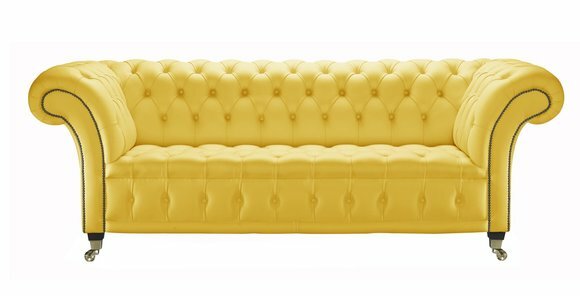 Design Chesterfield Sofagarnitur 2-Sitzer Couch Leder Gelb Couch Polster