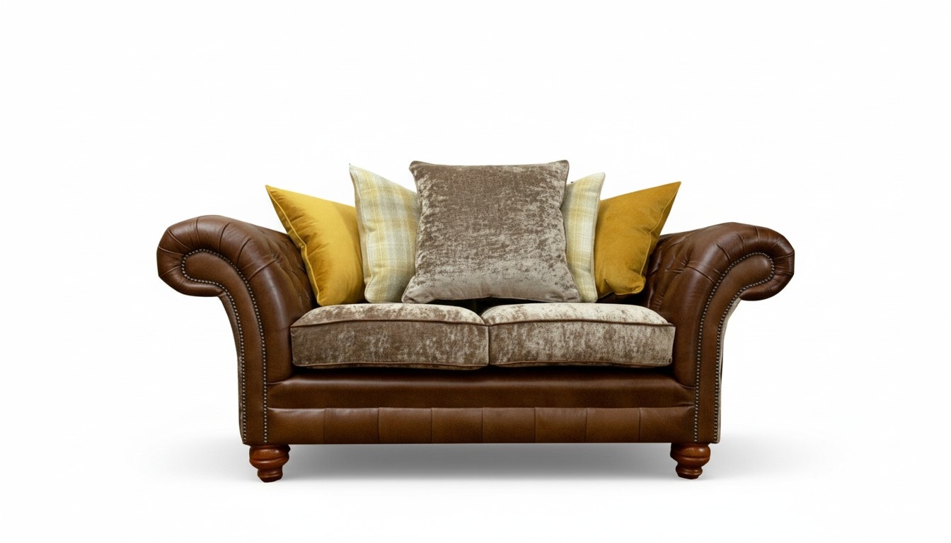 Chesterfield 2 Sitzer Braun Leder Wohnzimmer Modern Design Couchen