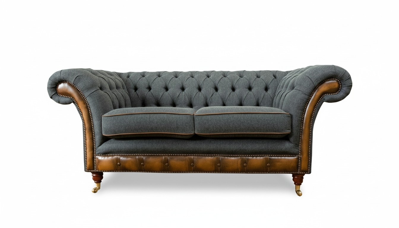 Chesterfield 2 Sitzer Graue couchen Wohnzimmer Modern Design Sofa Sofas