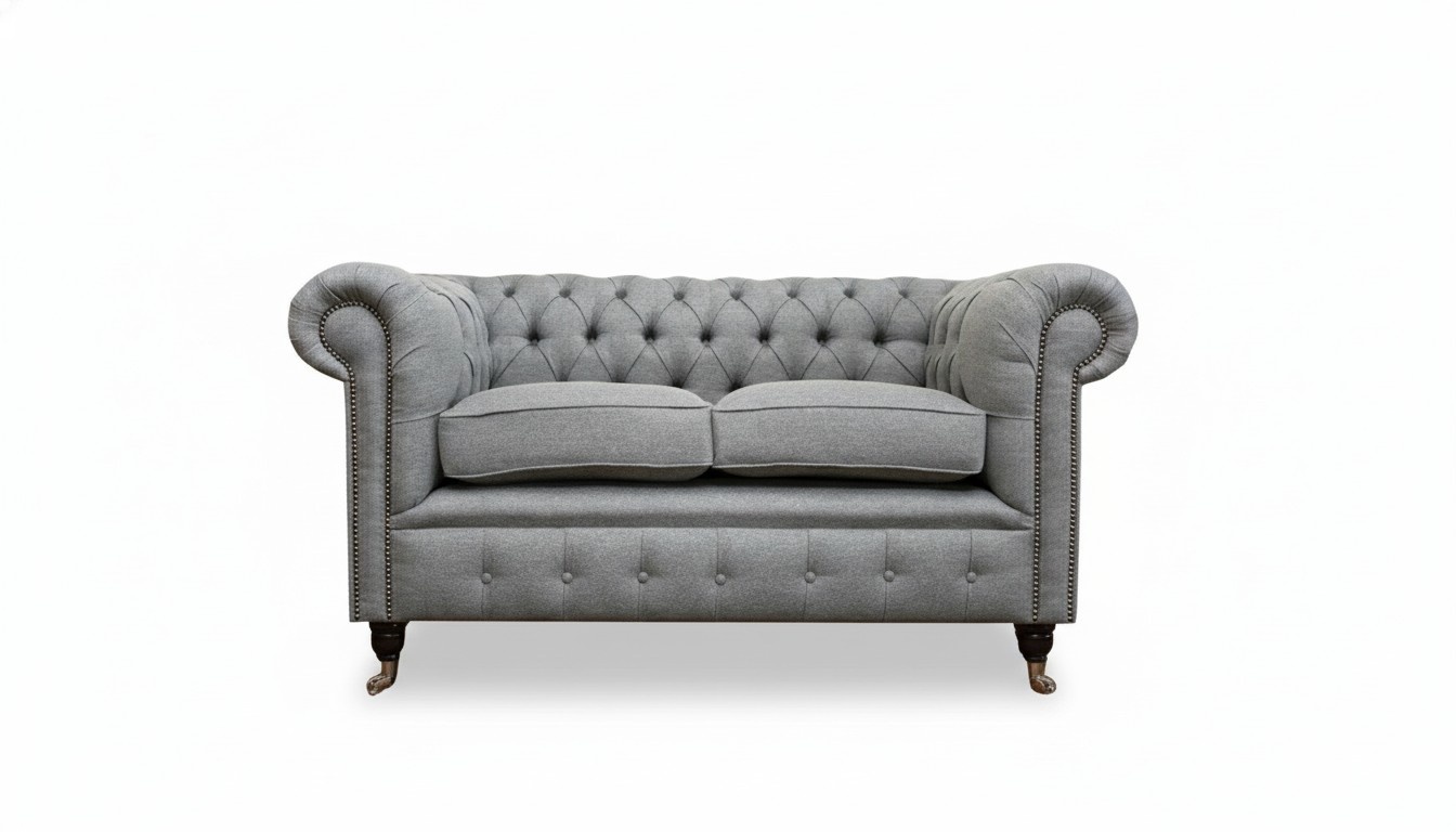 Chesterfield 2 Sitzer Hellgrau Stoff Wohnzimmer Design Polster Sofa Sofas