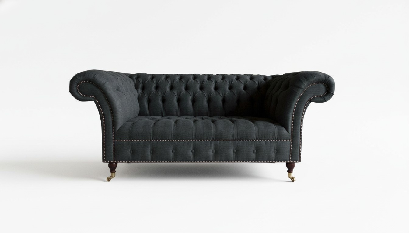 Chesterfield 2 Sitzer Schwarz Textil Stoff Möbel Wohnzimmer Couchen Sofas