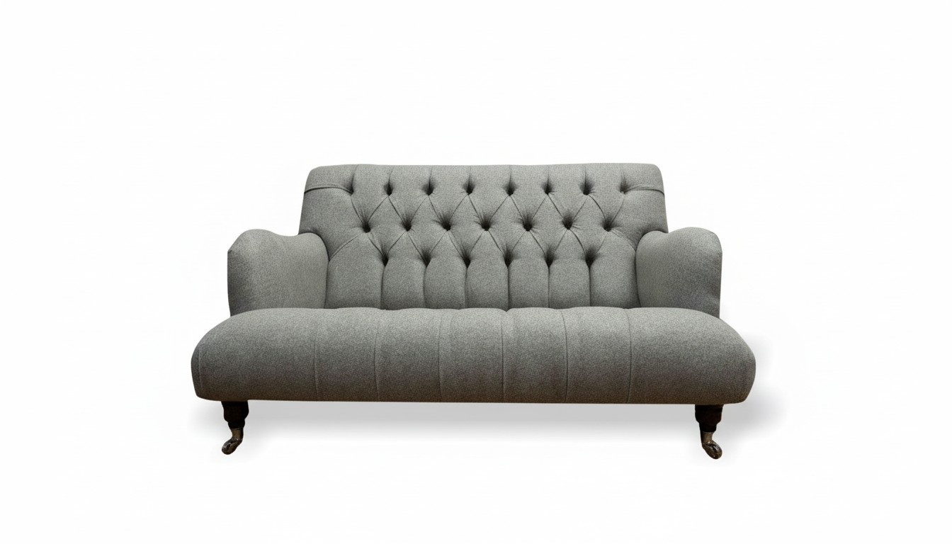 Chesterfield 2 Sitzer Stoff Grau Textil Luxus Wohnzimmer Modern Design