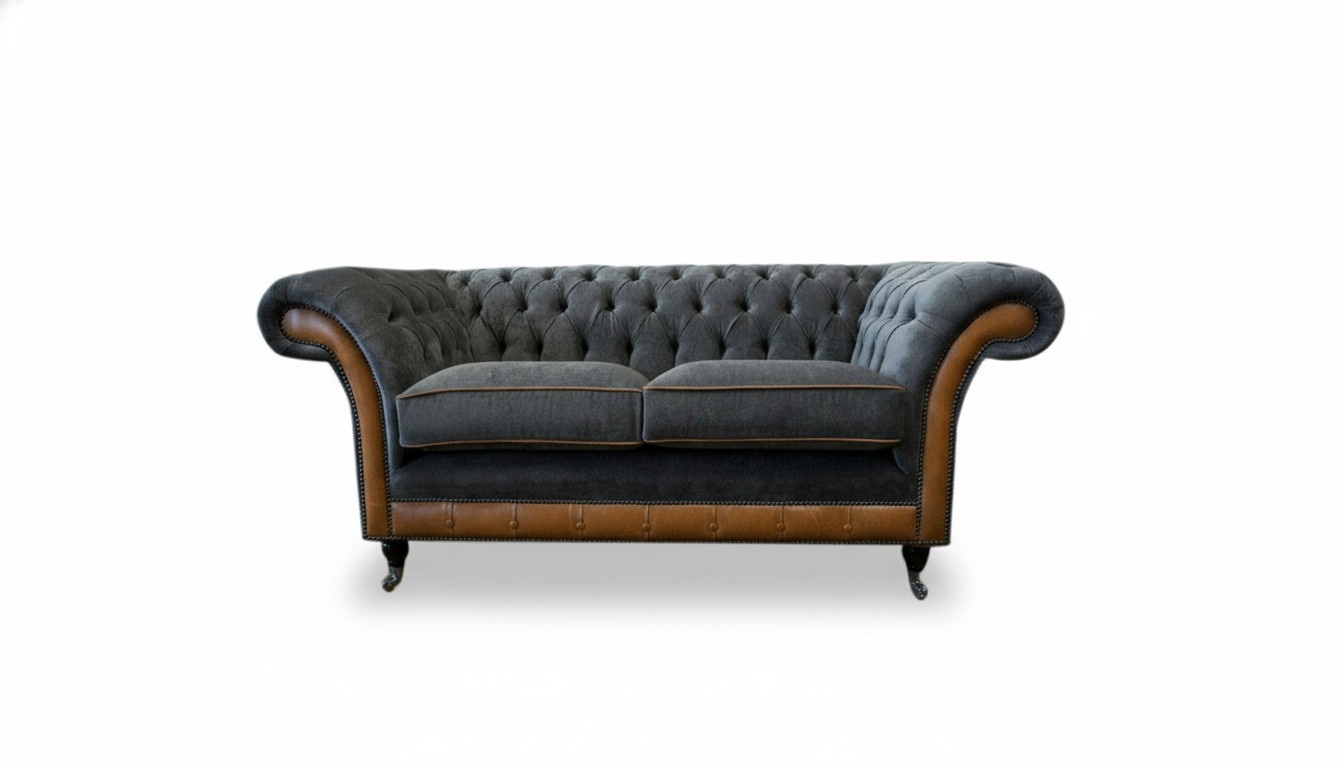 Chesterfield 2 Sitzer Textil Grau Stoff Wohnzimmer Sofa Luxus Möbel Modern