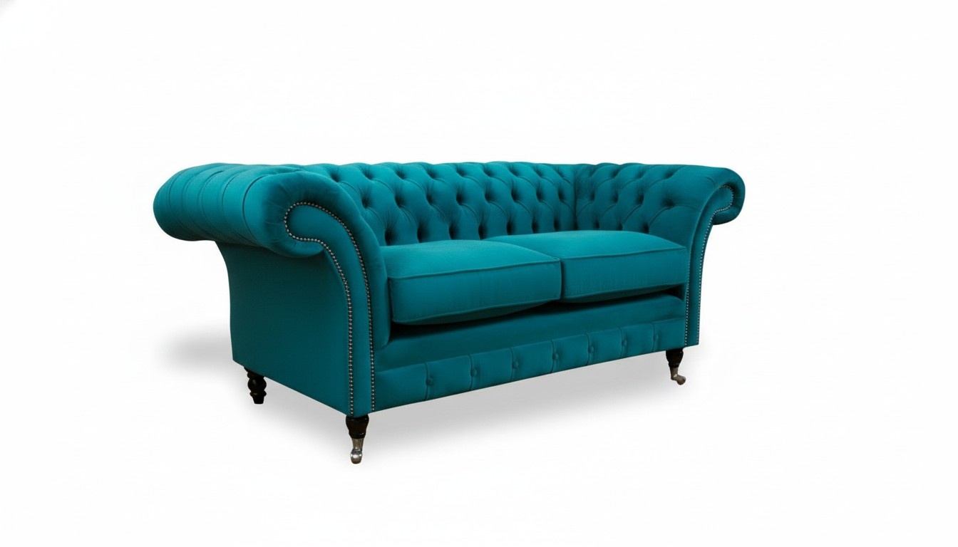 Chesterfield 2 Sitzer Textil Türkis Modern Design Couchen Sofa Kreative