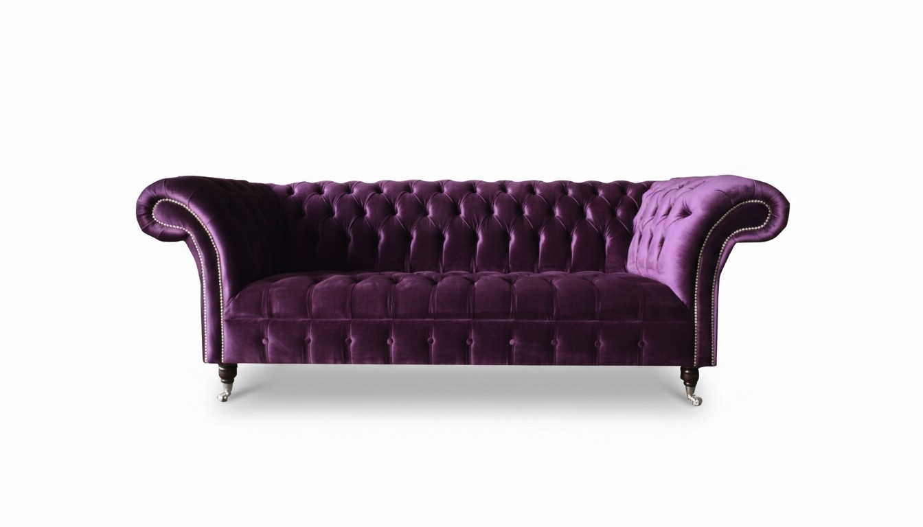Chesterfield 3Sitzer Violett Stoff Design Couchen Polster Sofa Sofas Neu Textil