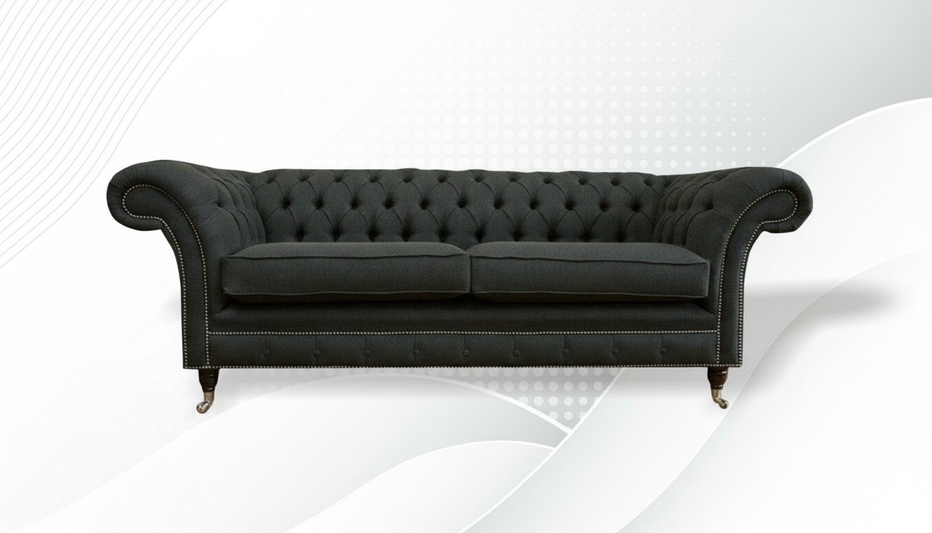 Chesterfield 3 Sitz Textil Stoff Dreisitzer Grau Wohnzimmer Design Sofa