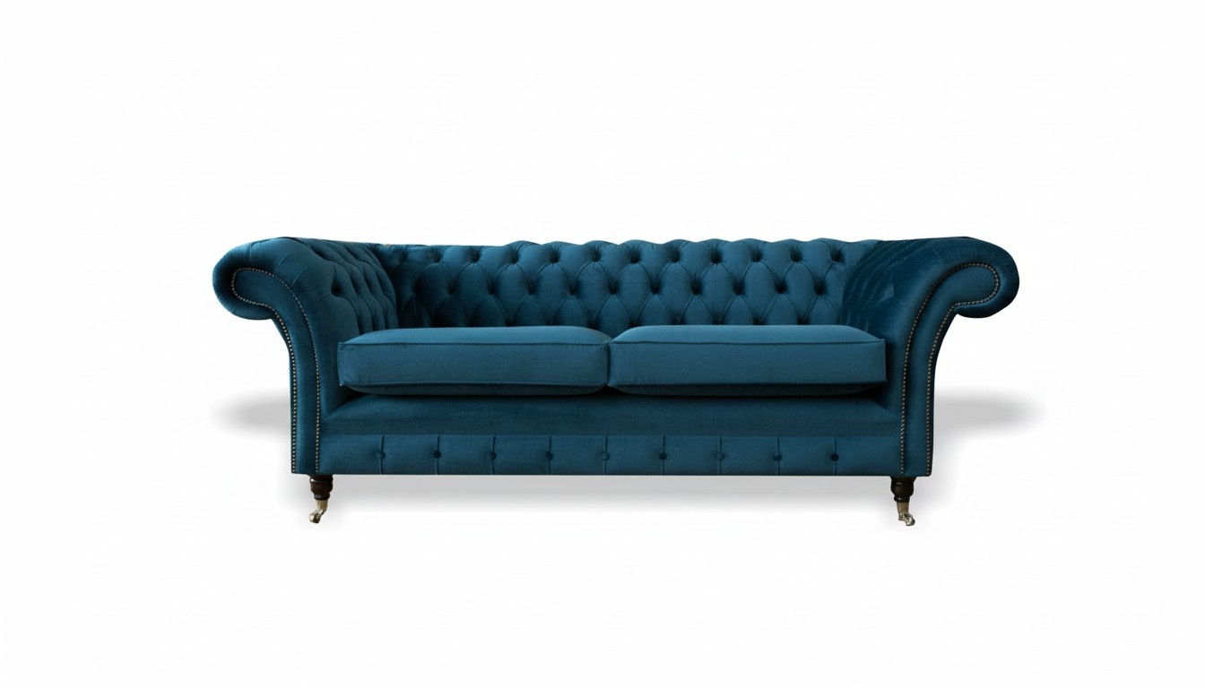 Chesterfield 3 Sitzer Blau Samt Möbel Modern Design Textil Wohnzimmer