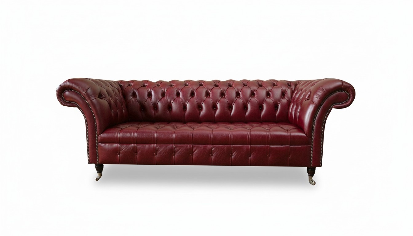 Chesterfield 3 Sitzer Bordaux Modern Design Couchen Leder Sofa Neu xxl