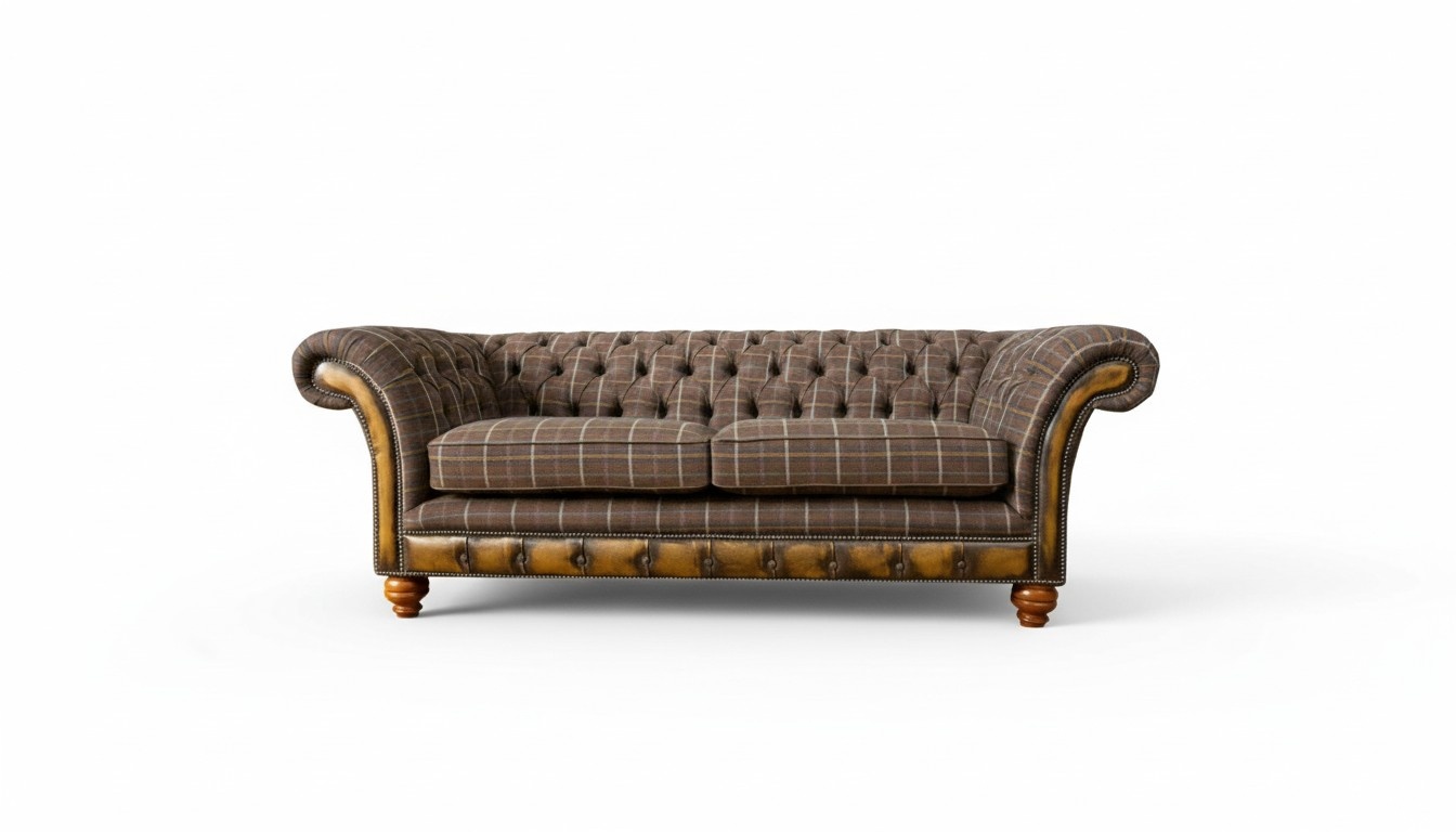 Chesterfield 3 Sitzer Braun Klassische Textil Dreisitzer Ledercouch Design