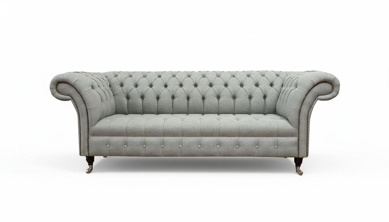Chesterfield 3 Sitzer Designer Sofa Polster Sofas Couchen Stoff Textil Graue