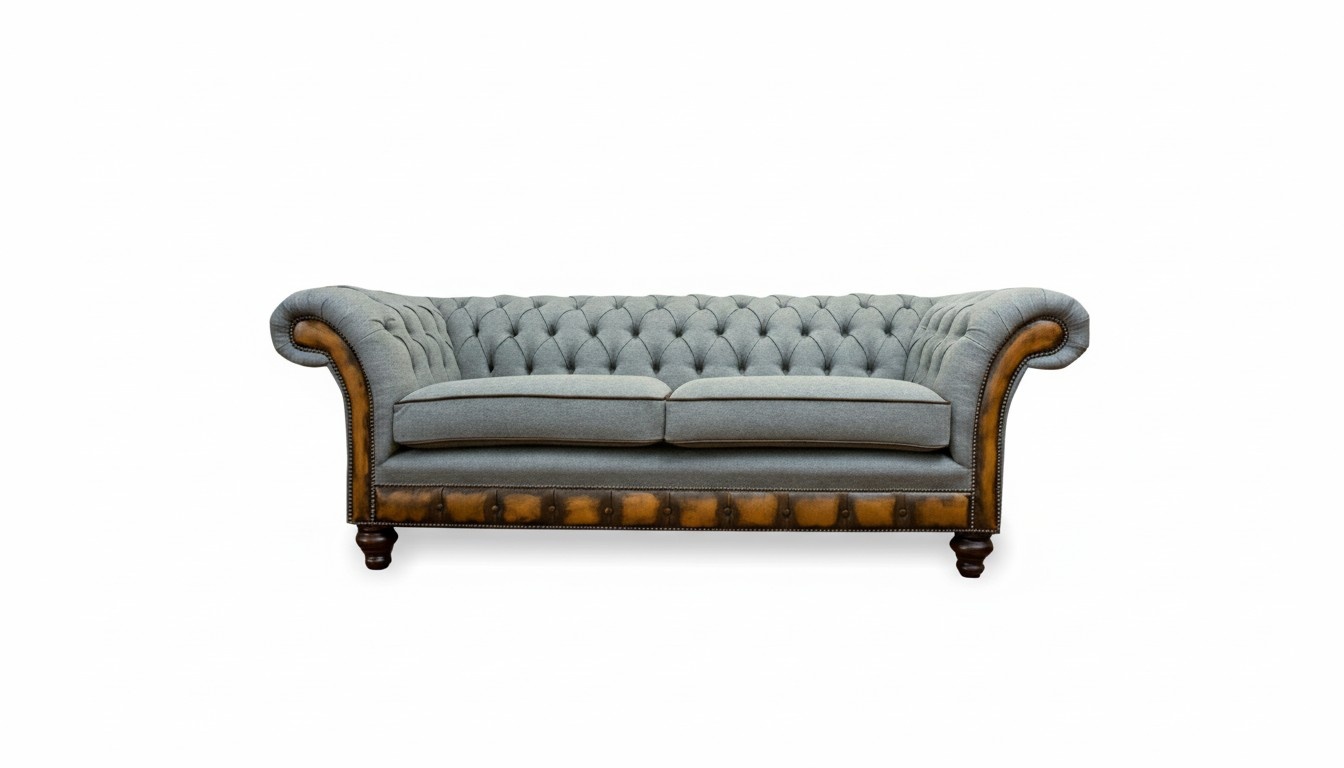 Chesterfield 3 Sitzer Grau Design Couchen Polster Sofas Samt Stoff Textil