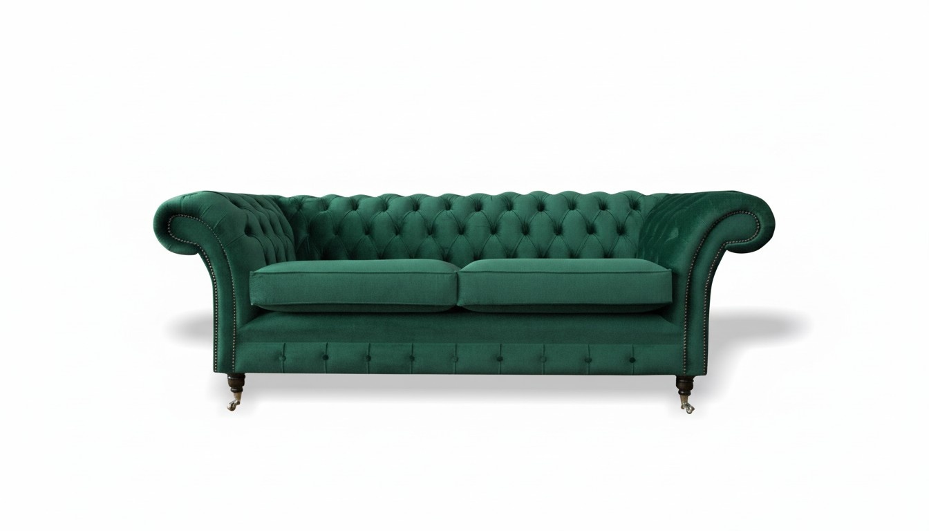 Chesterfield 3 Sitzer Grün Wohnzimmer Modern Design Couchen Sofa Original Textil