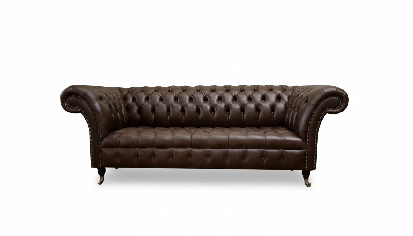 Chesterfield 3 Sitzer Leder Braune Sofa Textil Couchen Möbel Wohnzimmer