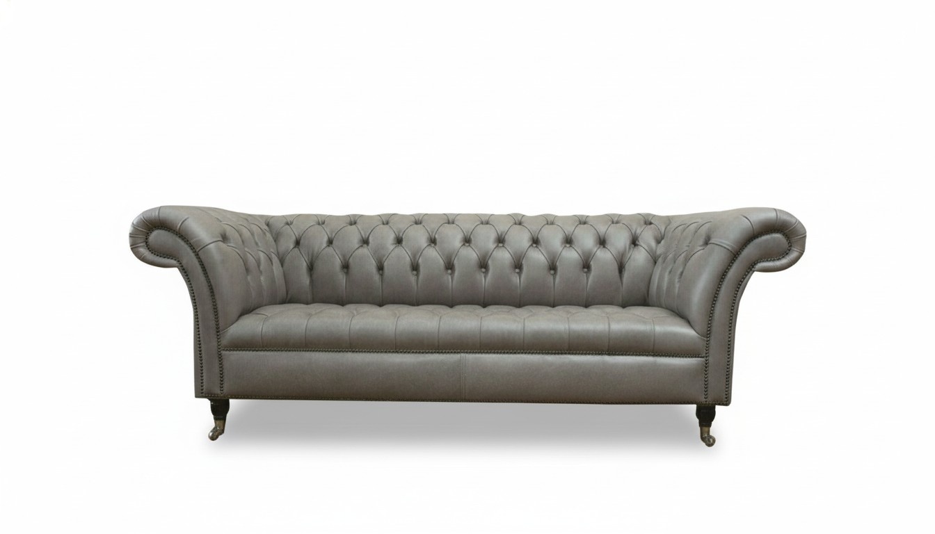 Chesterfield 3 Sitzer Leder Graue Wohnzimmer Modern Design Sofa big xxl