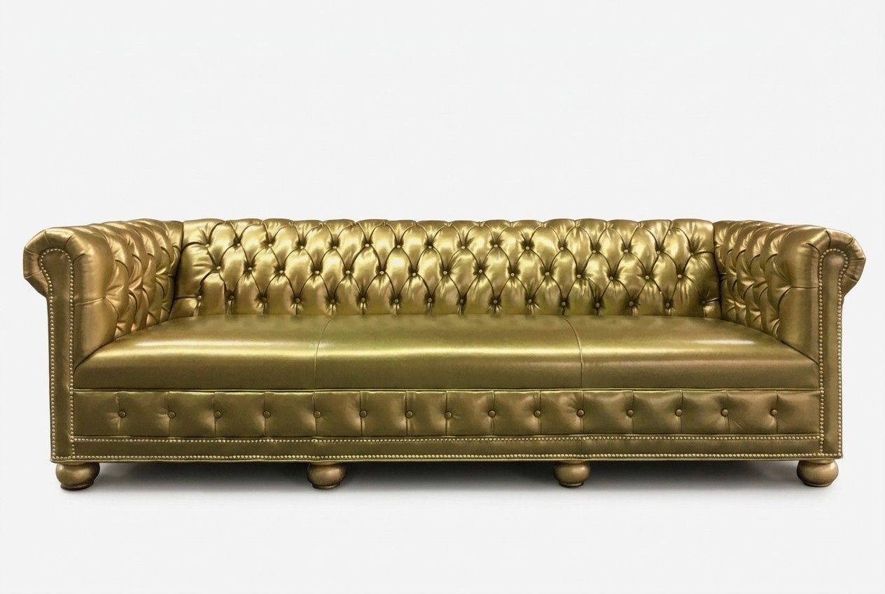 Chesterfield 4 Sitzer Sofa Couch Leder Garnitur Polster Sitz Stoff Gold Sitz