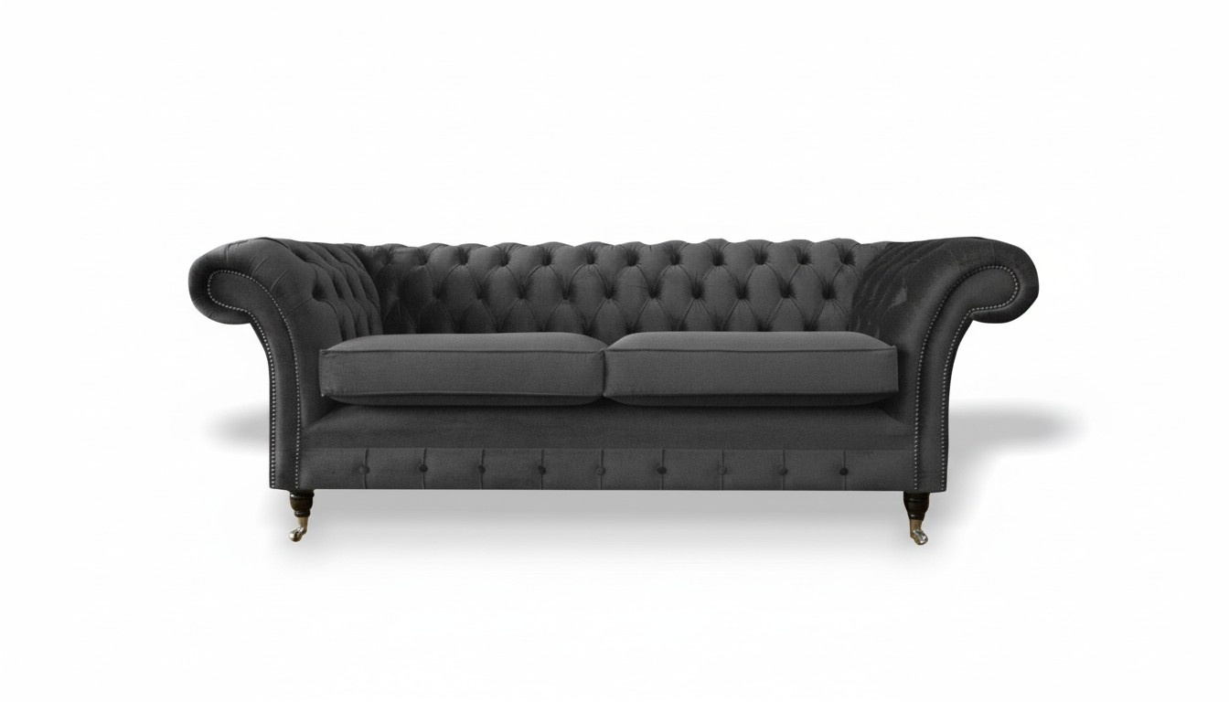 Chesterfield 3 Sitzer Sofa Dreisitzer Grau Wohnzimmer Textil Modern