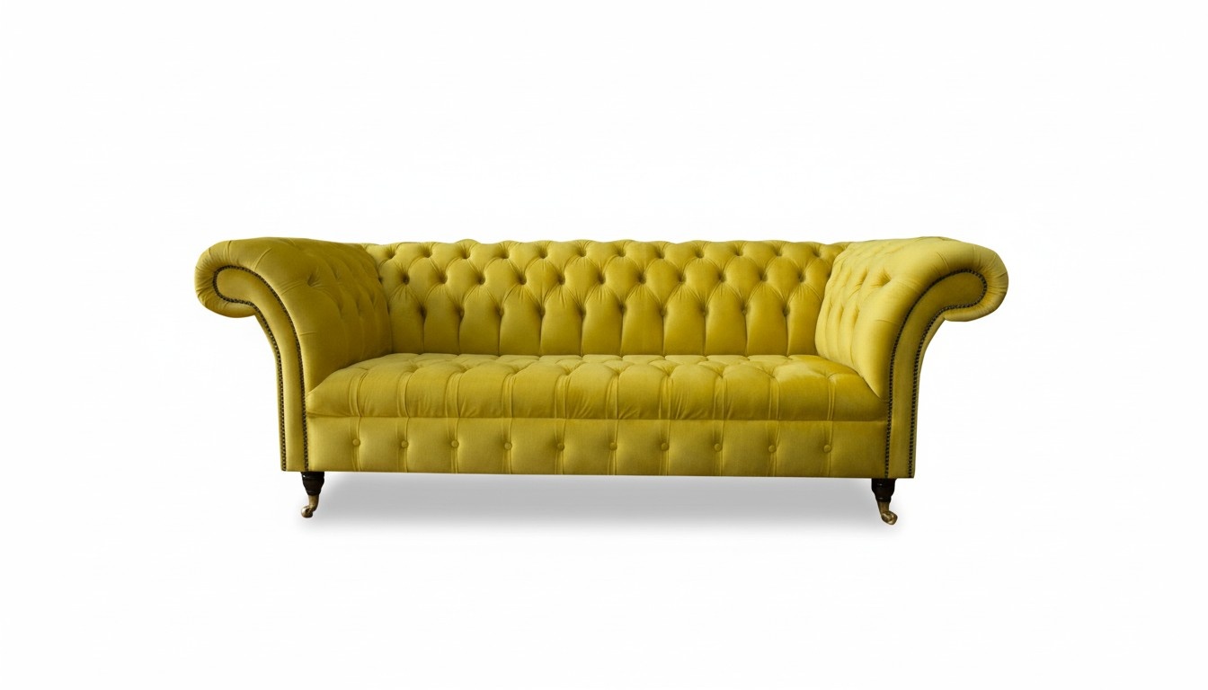 Chesterfield 3 Sitzer Sofa Gelb Dreisitzer Textil Wohnzimmer Stoff Luxus