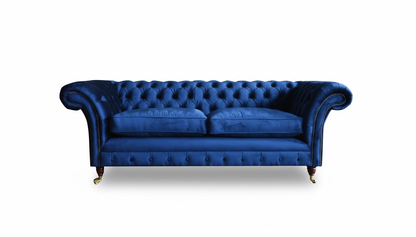Chesterfield 3 Sitzer Stoff Blau Textil Sofa Wohnzimmer Design Couchen