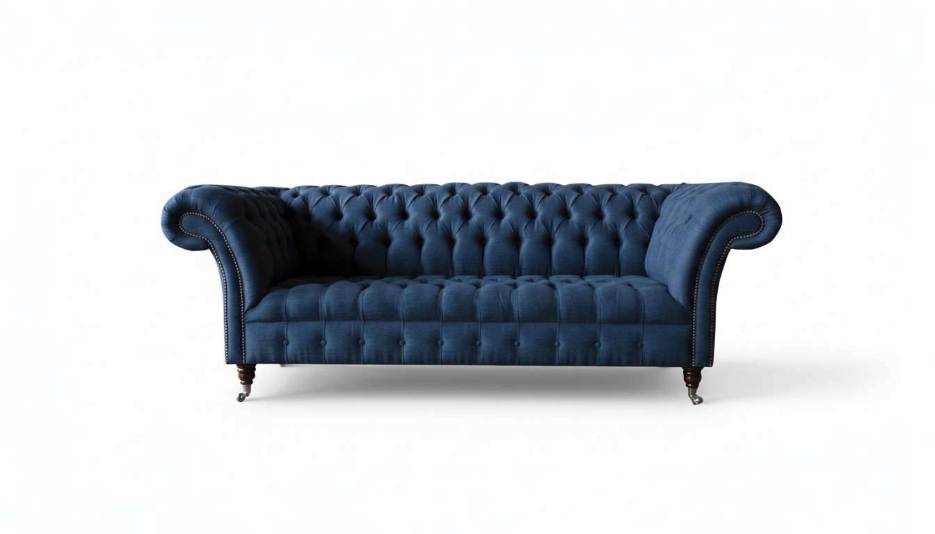 Chesterfield 3 Sitzer Stoff Blau Wohnzimmer Design Couchen Polster Sofa