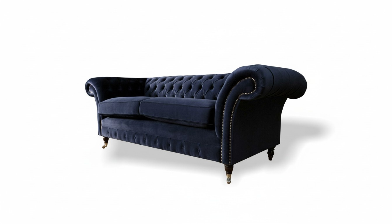 Chesterfield 3 Sitzer Textil Blau Design Couchen Polster Sofas Couch