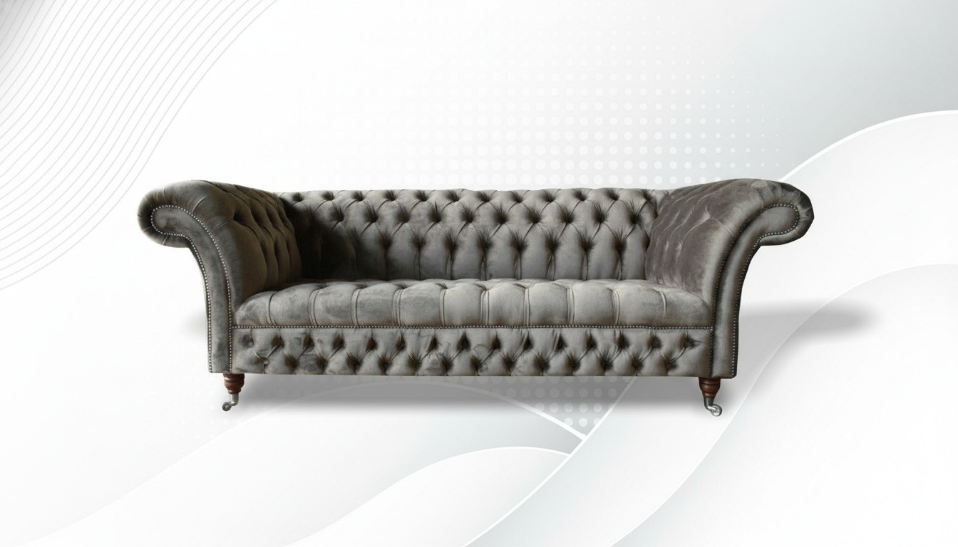 Chesterfield 3 Sitzer Textil Sofa Grau Modern Design Couchen Sofas xxl