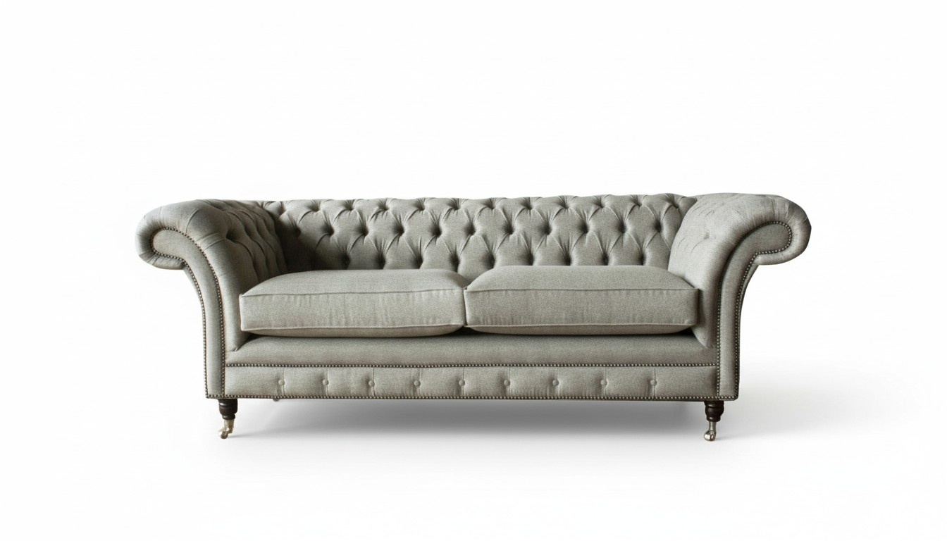 Chesterfield 3 Sitzer Textil Sofa Grau Design Couchen Polster Sofas Couchen