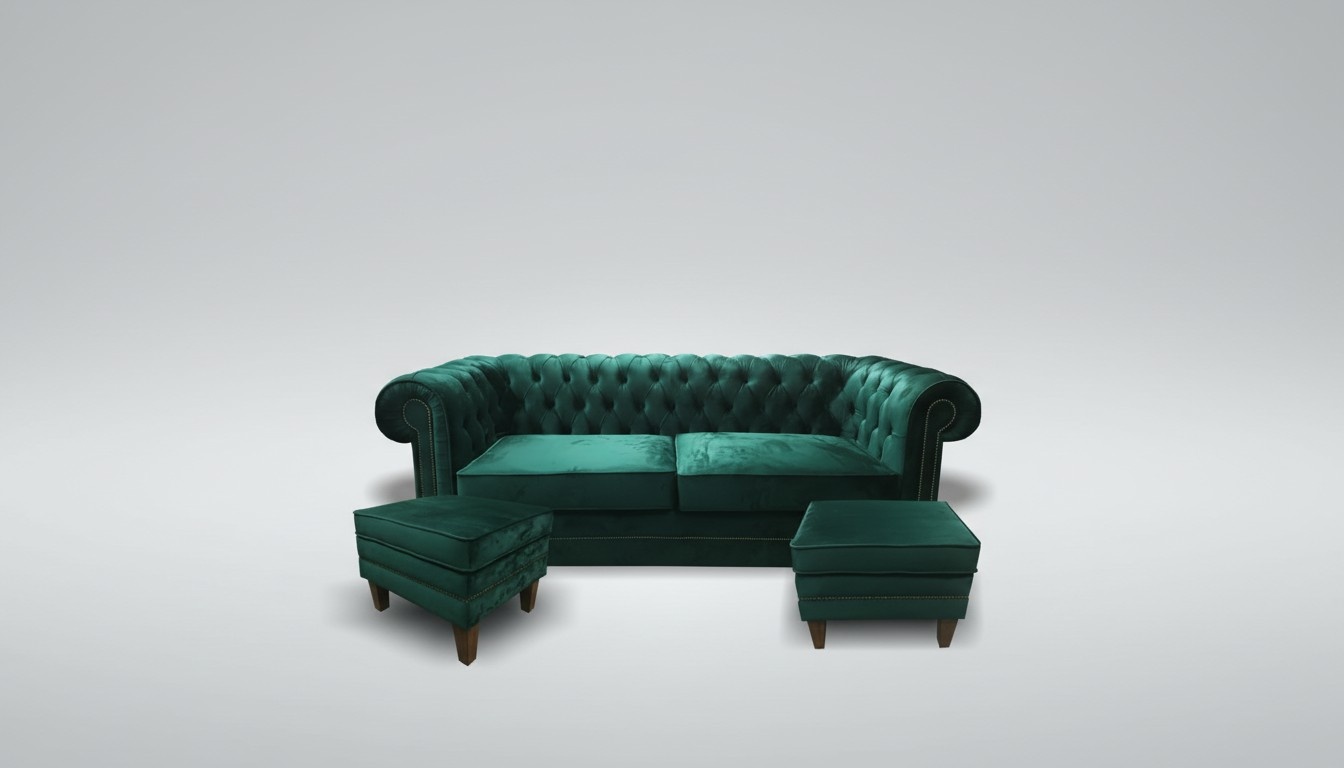 Chesterfield 3-Sitzer XXL Big Sofa Stoff Hocker Sofagarnitur Textil Ledersofa
