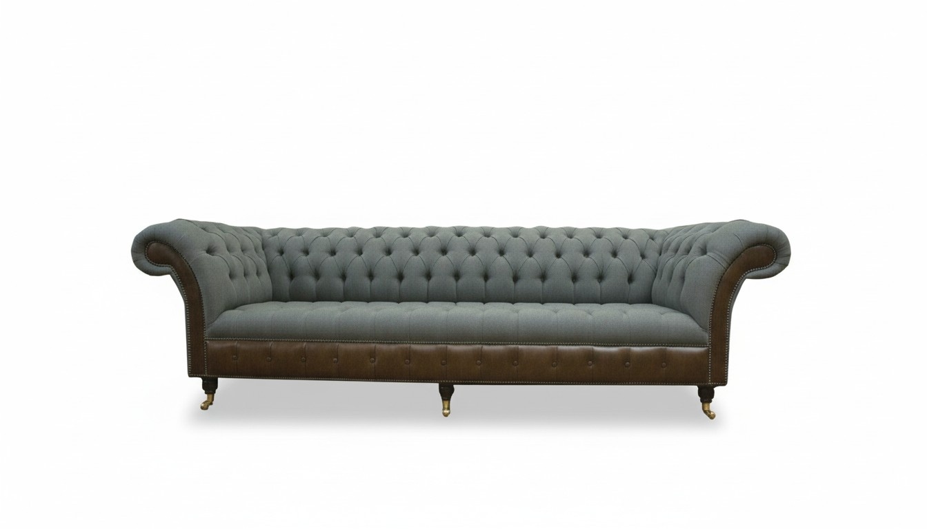 Chesterfield 4 Sitzer Grau Stoff Wohnzimmer Design Polster Sofa Big Textil Möbel