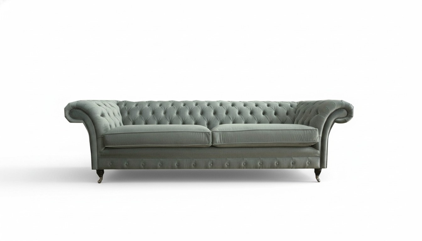 Chesterfield 4 Sitzer Grau Dreisitzer Stoff Design Couchen Polster Sofas