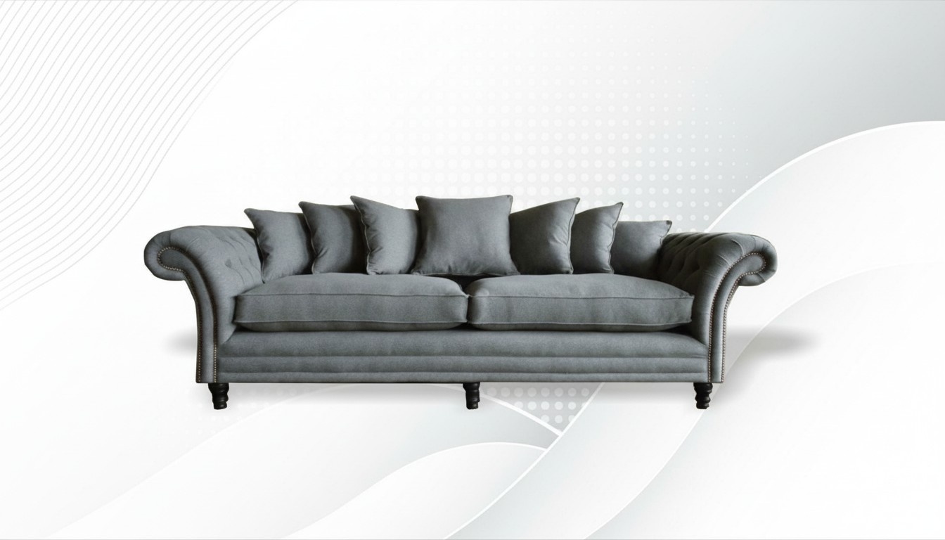 Chesterfield 4 Sitzer Grau Wohnzimmer Leder Neu Couchen Sofa Neu xxl