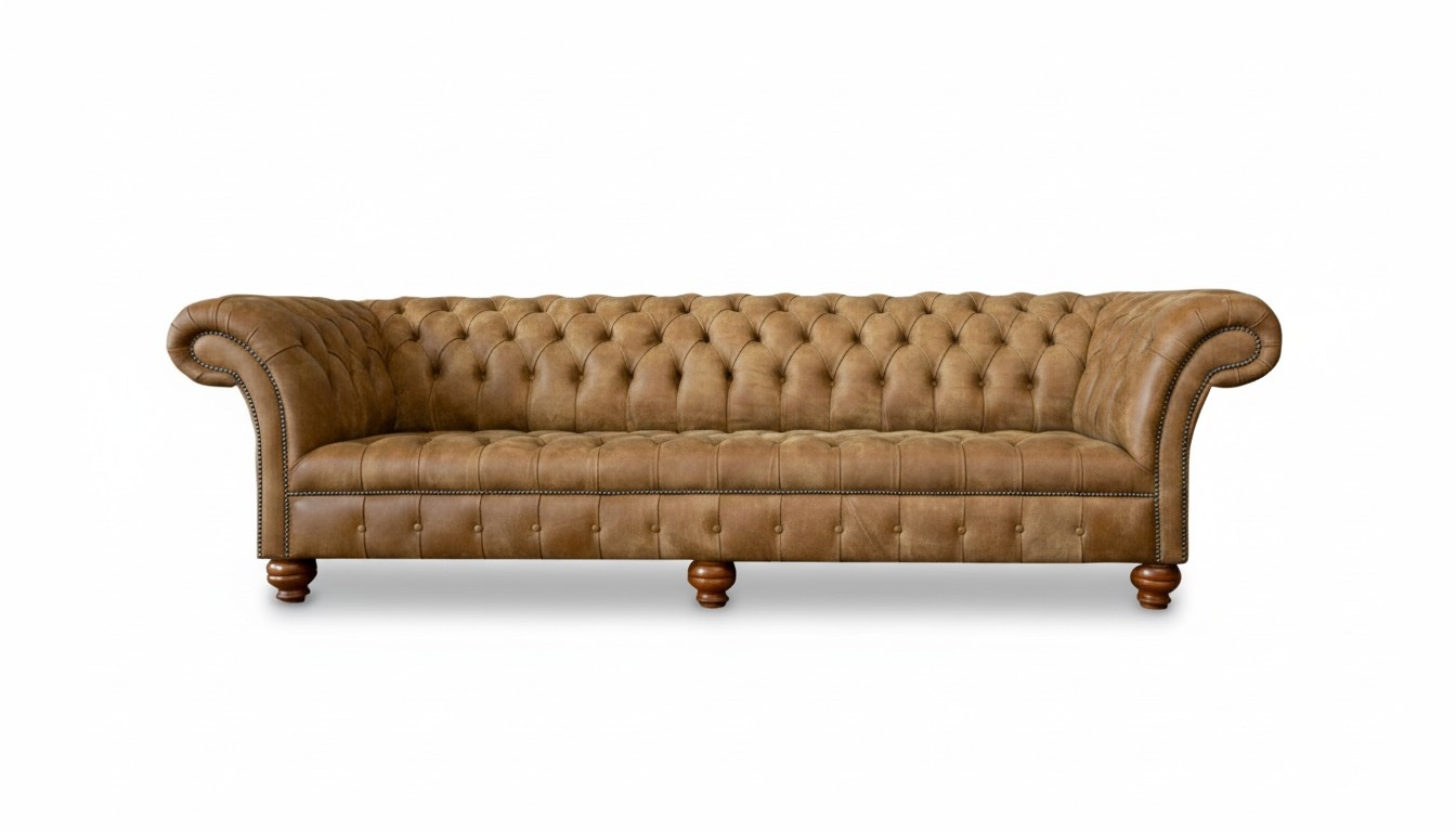 Chesterfield 4 Sitzer Hellbraun Modern Design Couchen Leder Sofa Kreative Möbel