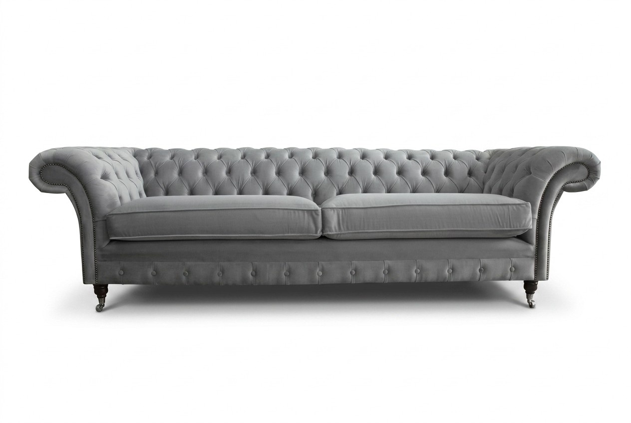 Chesterfield 4 Sitzer Polster Couch Modern Stil Leder Stoff Sofa Couchen
