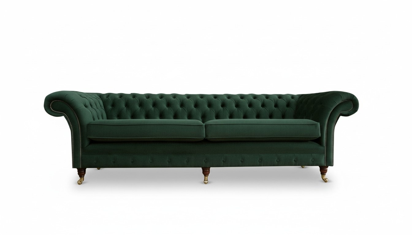 Chesterfield 4 Sitzer Textil Grün Wohnzimmer Design Couchen Polster Sofa