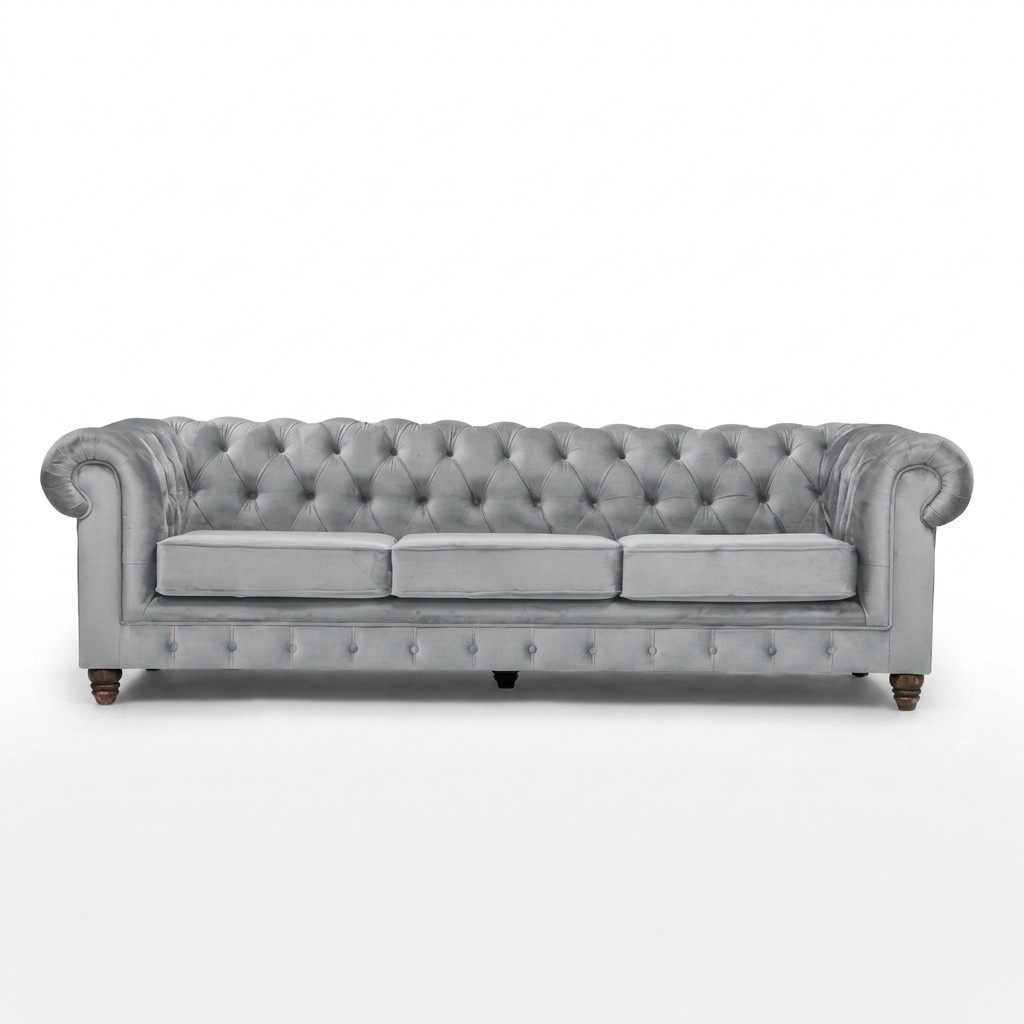 Chesterfield 5 Sitzer Klassische Luxus Sofa Textil Leder Couch Silber Couchen